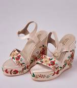 Gold woven leather wedges 