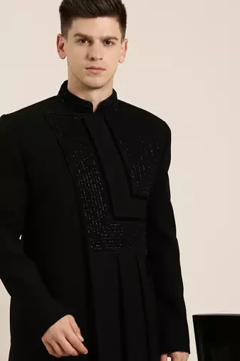 Black draped embroidered indowestern