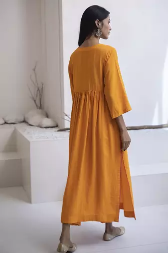 Orange plain cotton silk kurta and pant