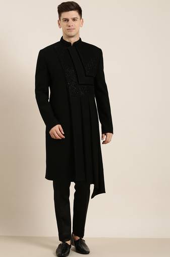 Black draped embroidered indowestern