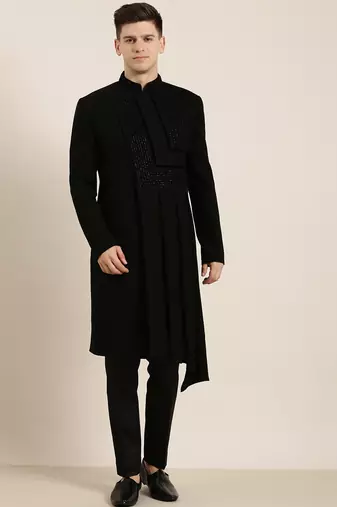 Black draped embroidered indowestern