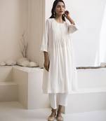 White plain cotton silk kurta and pant