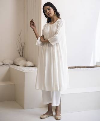 White plain cotton silk kurta and pant 2