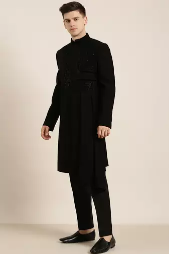 Black draped embroidered indowestern
