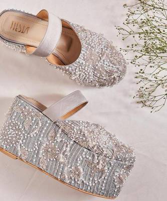 Silver woven leather wedges  1