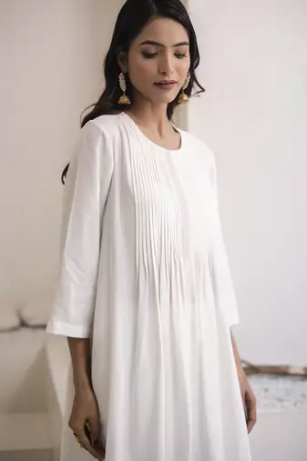 White plain cotton silk kurta and pant