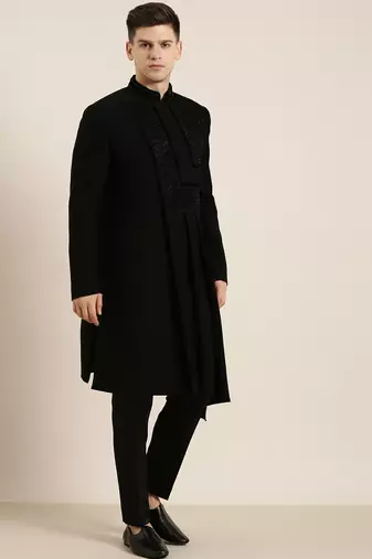 Black draped embroidered indowestern