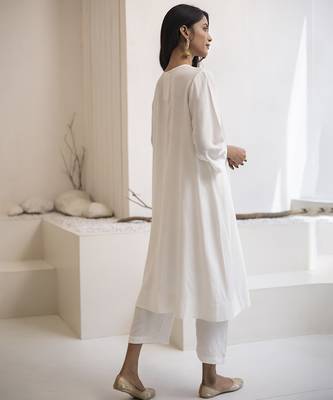 White plain cotton silk kurta and pant 4