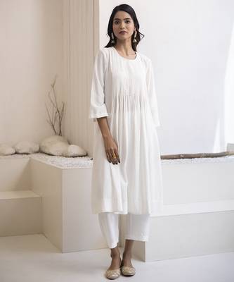 White plain cotton silk kurta and pant 5