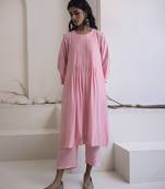 Pink plain cotton silk kurta and pant