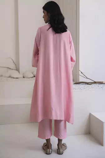 Pink plain cotton silk kurta and pant