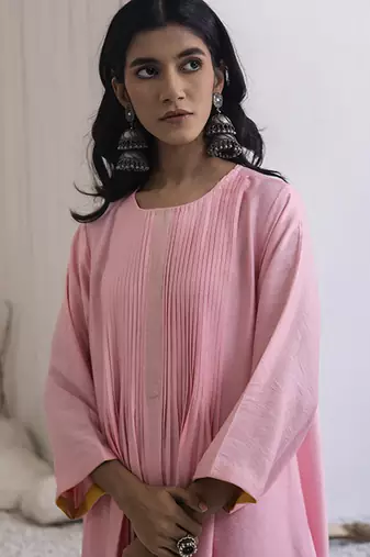 Pink plain cotton silk kurta and pant