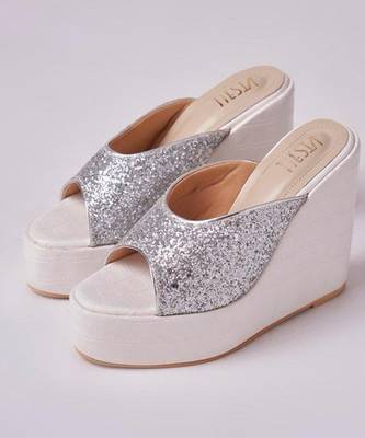 Silver woven leather wedges  1