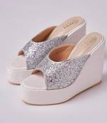 Silver woven leather wedges 