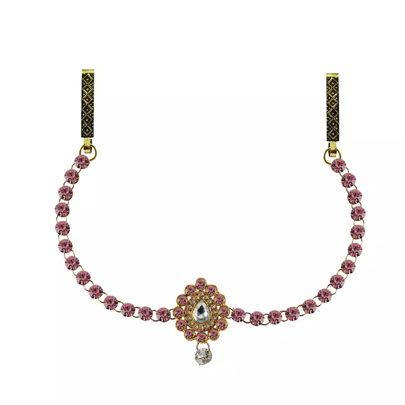 Waist Belt Gold Platted Pink Color Stone