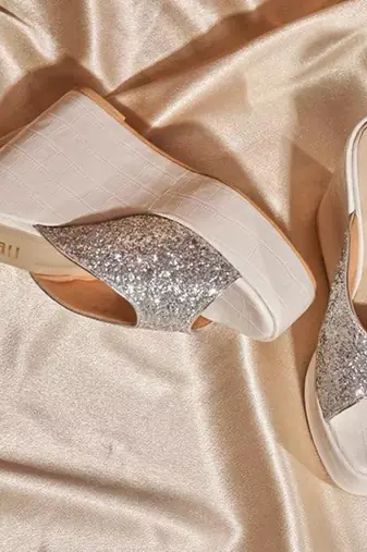Silver woven leather wedges 