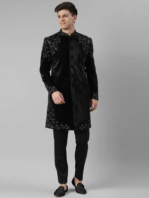 Black velvet embroidery achkan 1