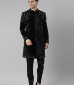 Black velvet embroidery achkan