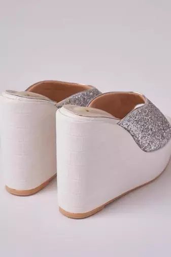 Silver woven leather wedges 