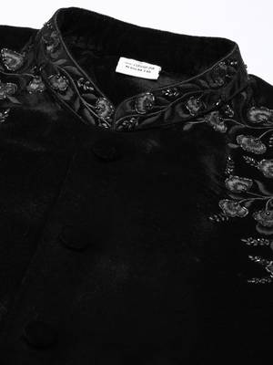 Black velvet embroidery achkan 2