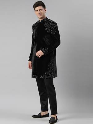 Black velvet embroidery achkan 3