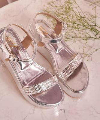 Silver woven leather wedges  1