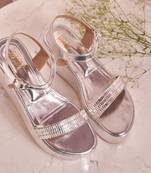 Silver woven leather wedges 