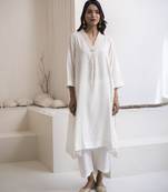 White plain cotton silk kurta and pant