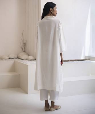 White plain cotton silk kurta and pant 2