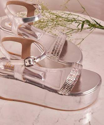 Silver woven leather wedges  2