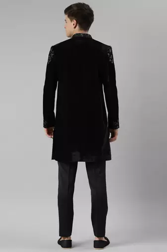 Black velvet embroidery achkan
