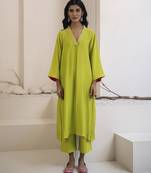 Green plain cotton silk kurta and pant