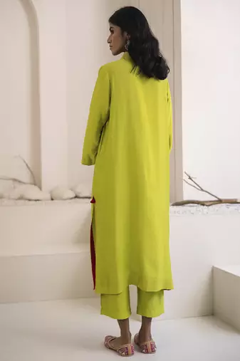 Green plain cotton silk kurta and pant