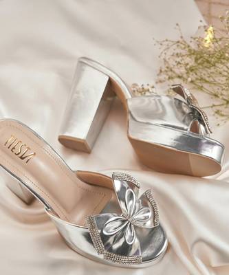 Silver woven leather heels 2