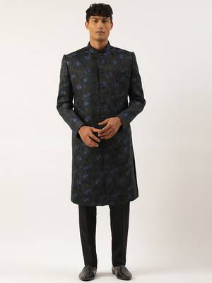 Navy blue embroidered indowestern 1