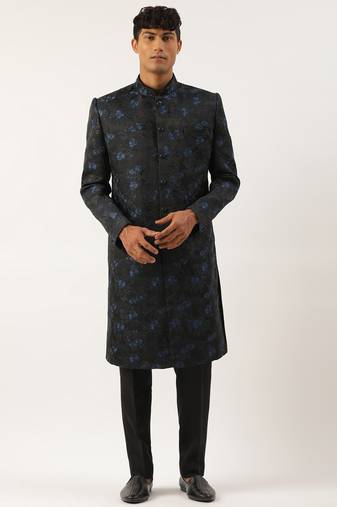Navy blue embroidered indowestern