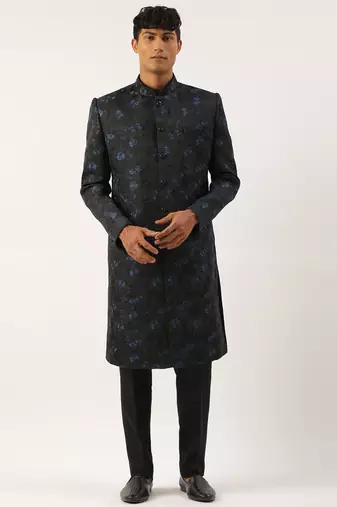 Navy blue embroidered indowestern