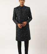 Navy blue embroidered indowestern