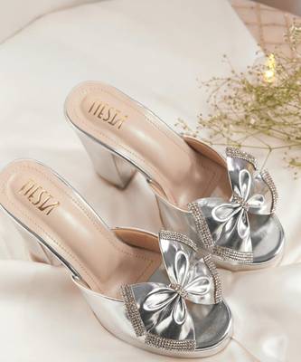 Silver woven leather heels 3
