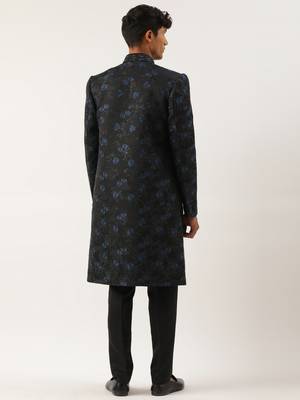 Navy blue embroidered indowestern 2