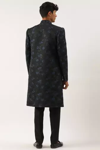 Navy blue embroidered indowestern