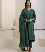 Green plain cotton silk kurta set