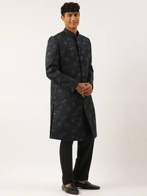 Navy blue embroidered indowestern 3