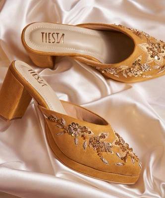 Yellow woven leather heels 2