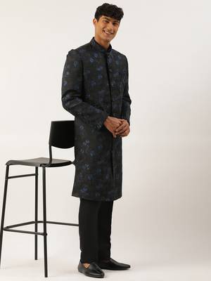 Navy blue embroidered indowestern 4