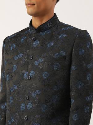 Navy blue embroidered indowestern 5