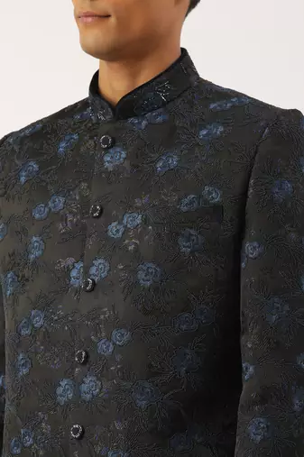 Navy blue embroidered indowestern