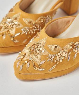 Yellow woven leather heels 3