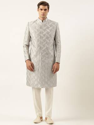 Grey thread embroidered achkan 1