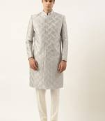 Grey thread embroidered achkan